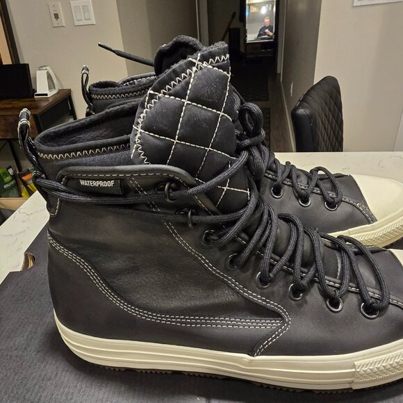 Converse Chuck Taylor All Star Waterproof Leather Boots Shoes BLACK MENS 10 NEW - Picture 2 of 9